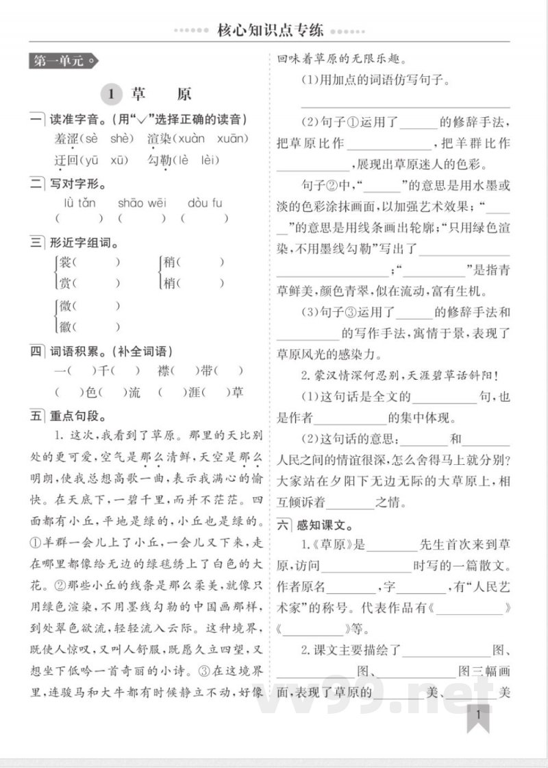2025统编版六年级语文上册-期末 单元核心知识点专练