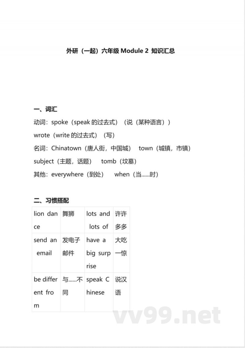 外研版小学英语六年级上册知识点