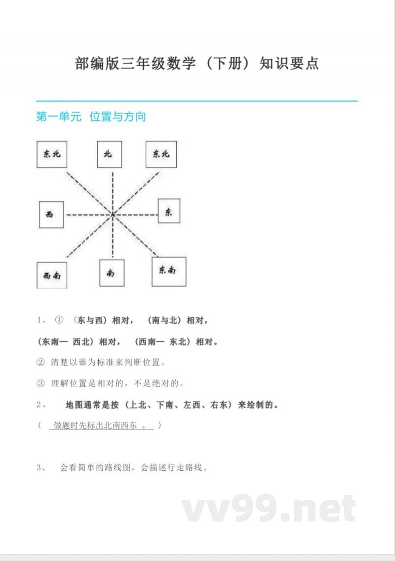 数学人教版三年级下册全册知识要点 数学人教版三年级下册全册知识要点