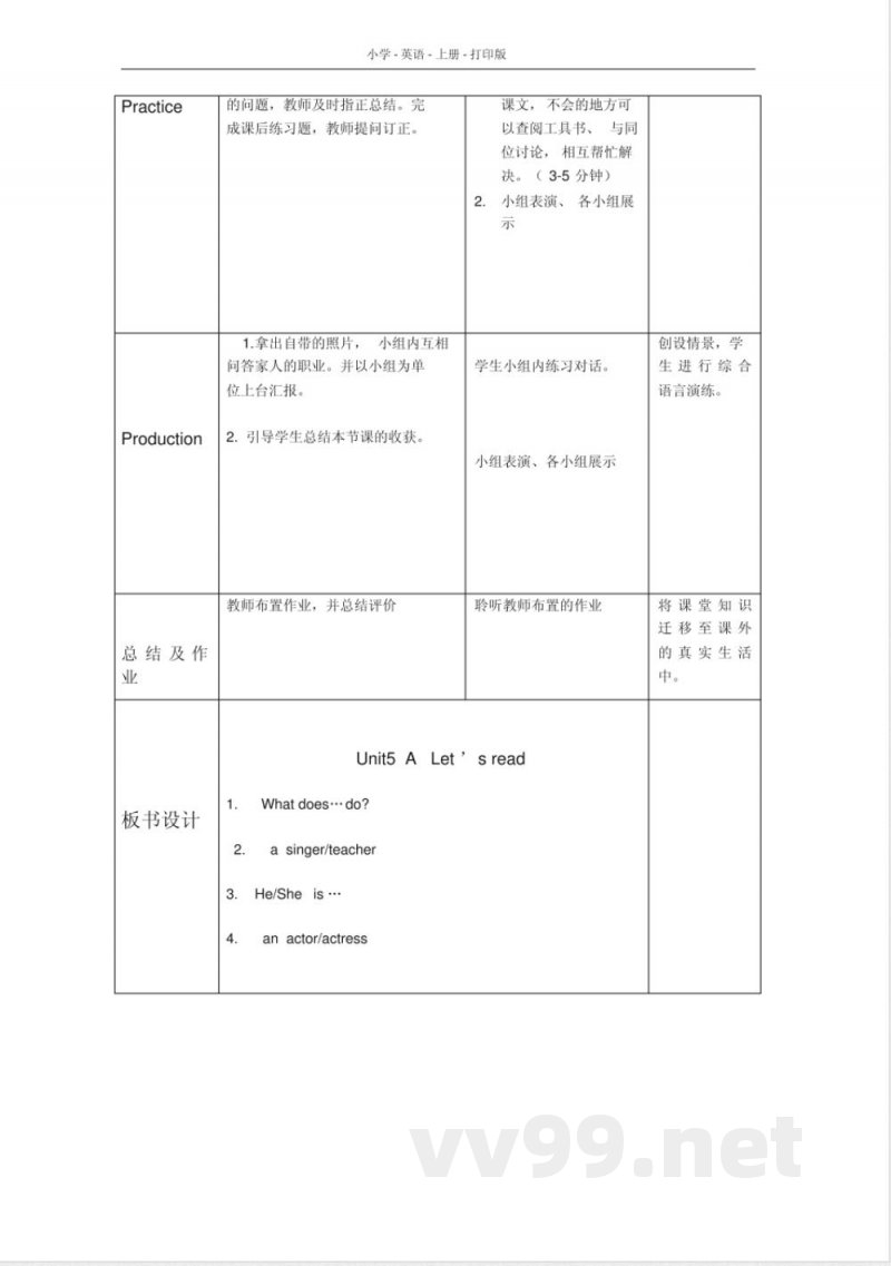 人教PEP版英语六年级上册Unit5Whatdoeshedo教案