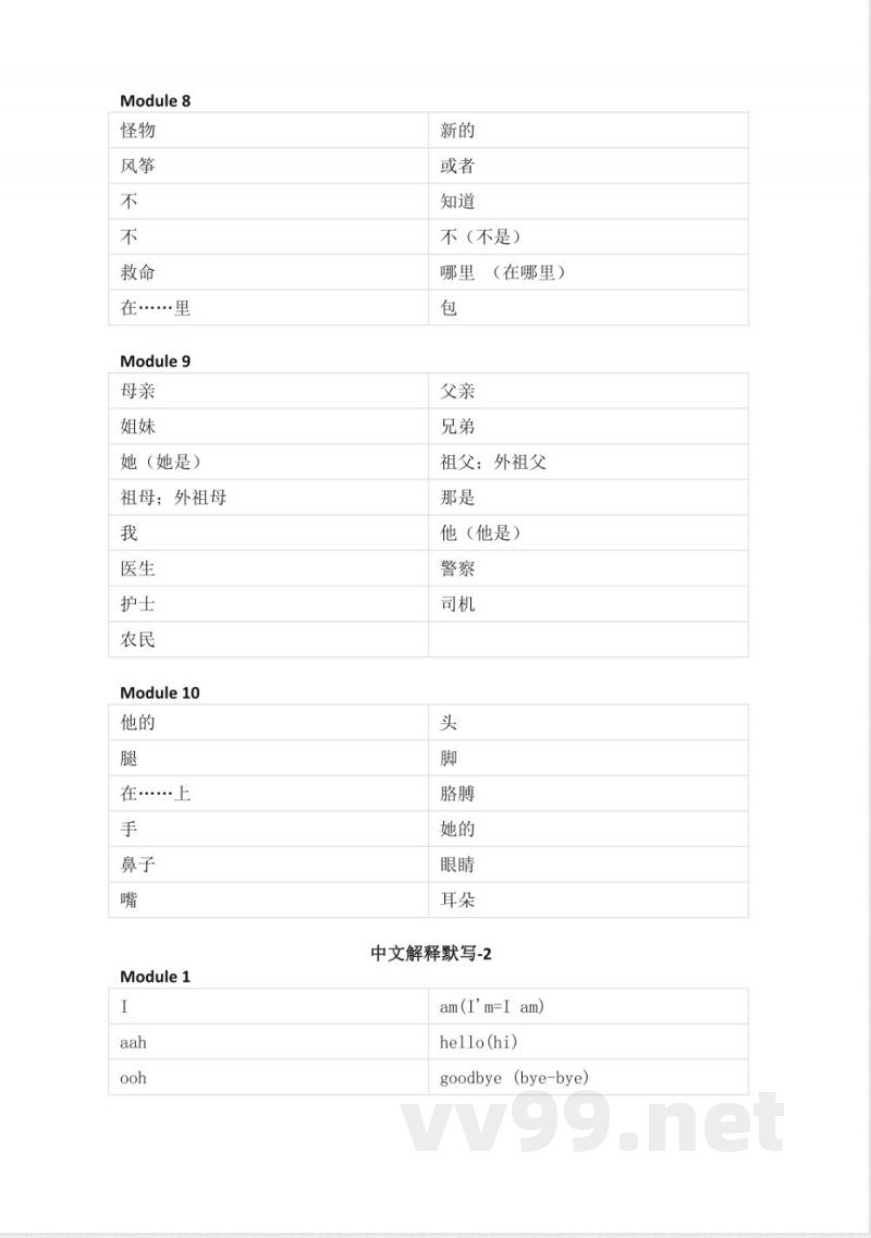 外研版(三起)小学英语三年级上册单词默写 外研版(三起)小学英语三年级上册单词默写