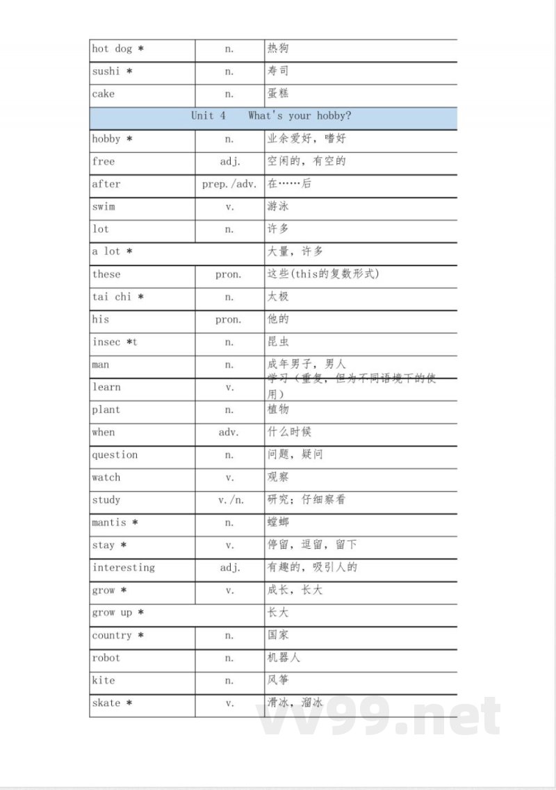 外研版(2024版)小学英语三年级下册单词