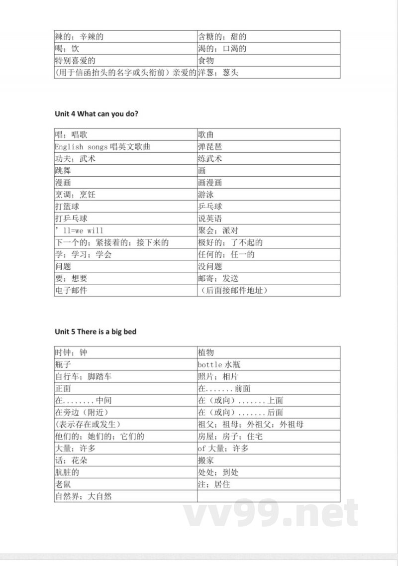 人教PEP版小学英语五年级上册单词默写