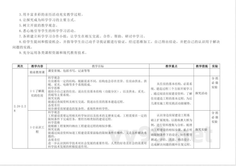 教科版六年级下册科学教学进度计划