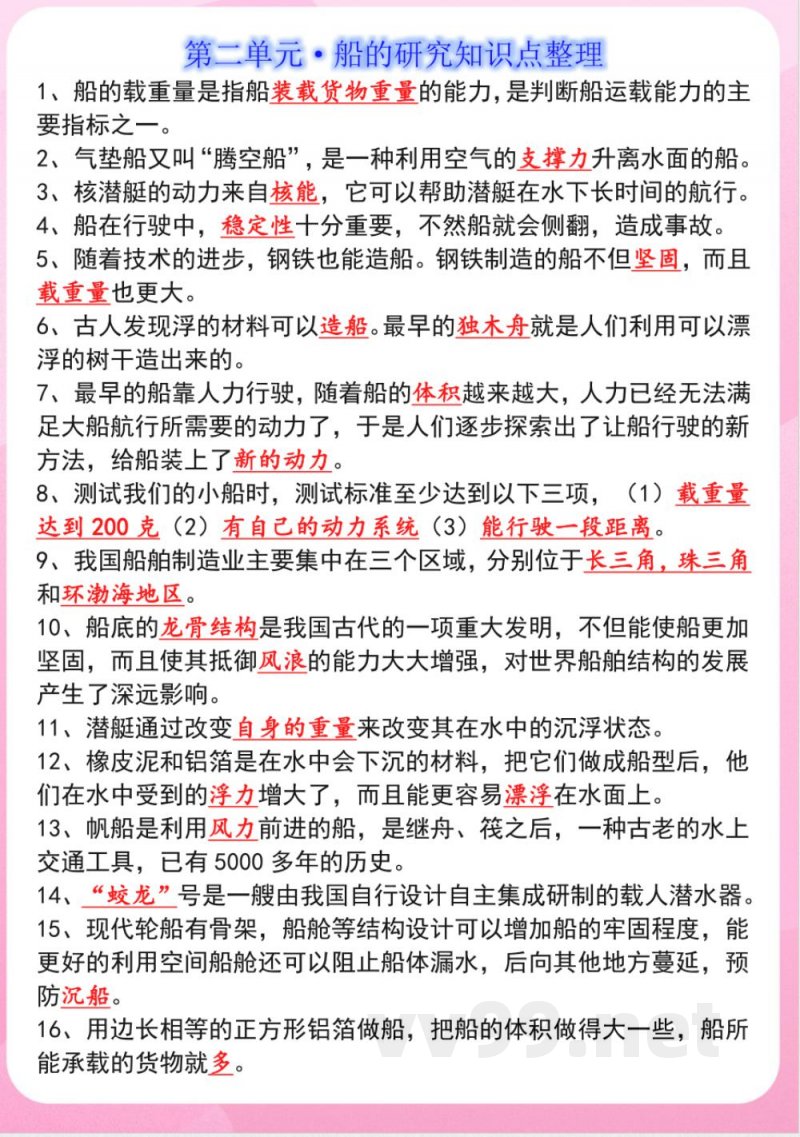 五年级科学下册教科版知识点背诵版8页