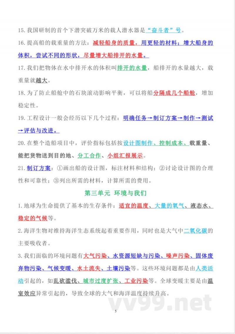 2025年教科版五年级下册科学全册知识点