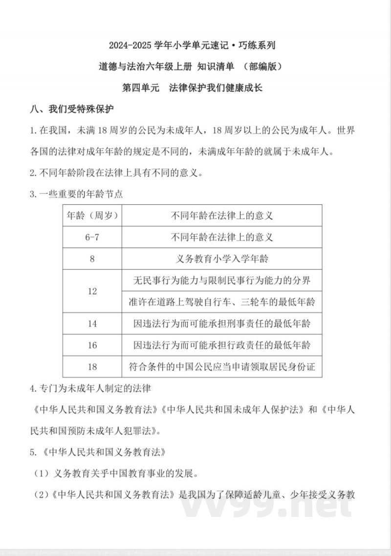 第四单元 (知识清单) 道德与法治六年级上册(统编版) 第四单元 (知识清单) 道德与法治六年级上册(统编版)