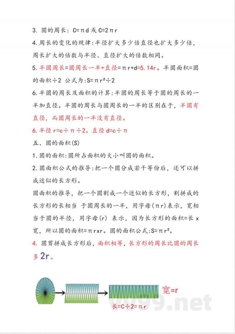 六年级上册数学圆知识点总结 六年级上册数学圆知识点总结