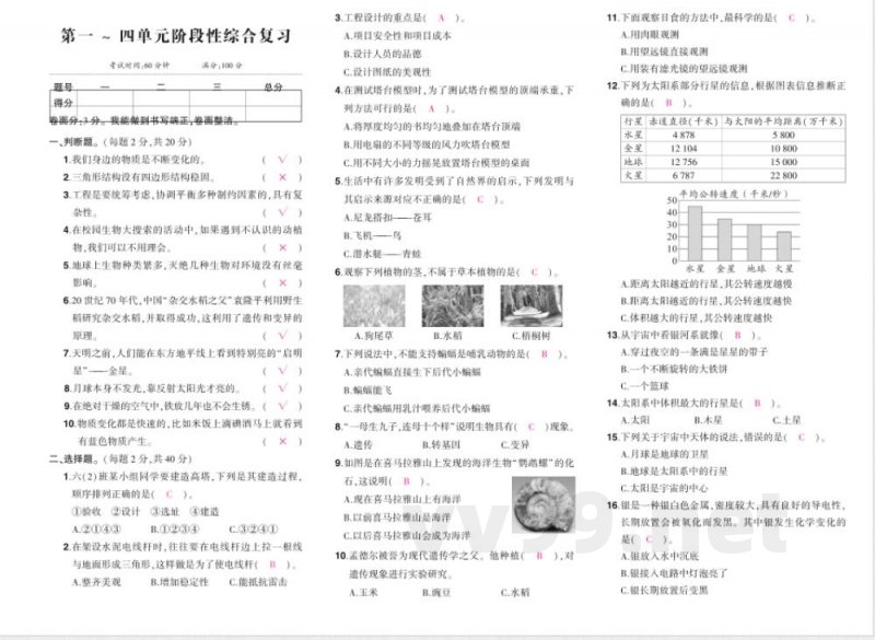 科学六年级下册(教科版)期末综合练习(含答案) 科学六年级下册(教科版)期末综合练习(含答案)
