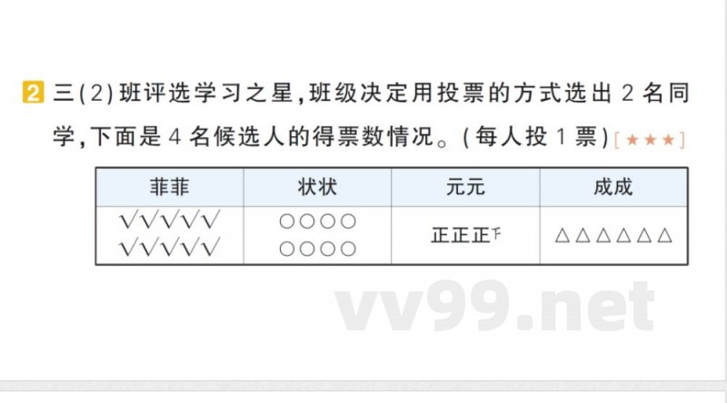 小学数学新北师大版三年级上册期末复习第8天 调查与记录作业（2025秋）