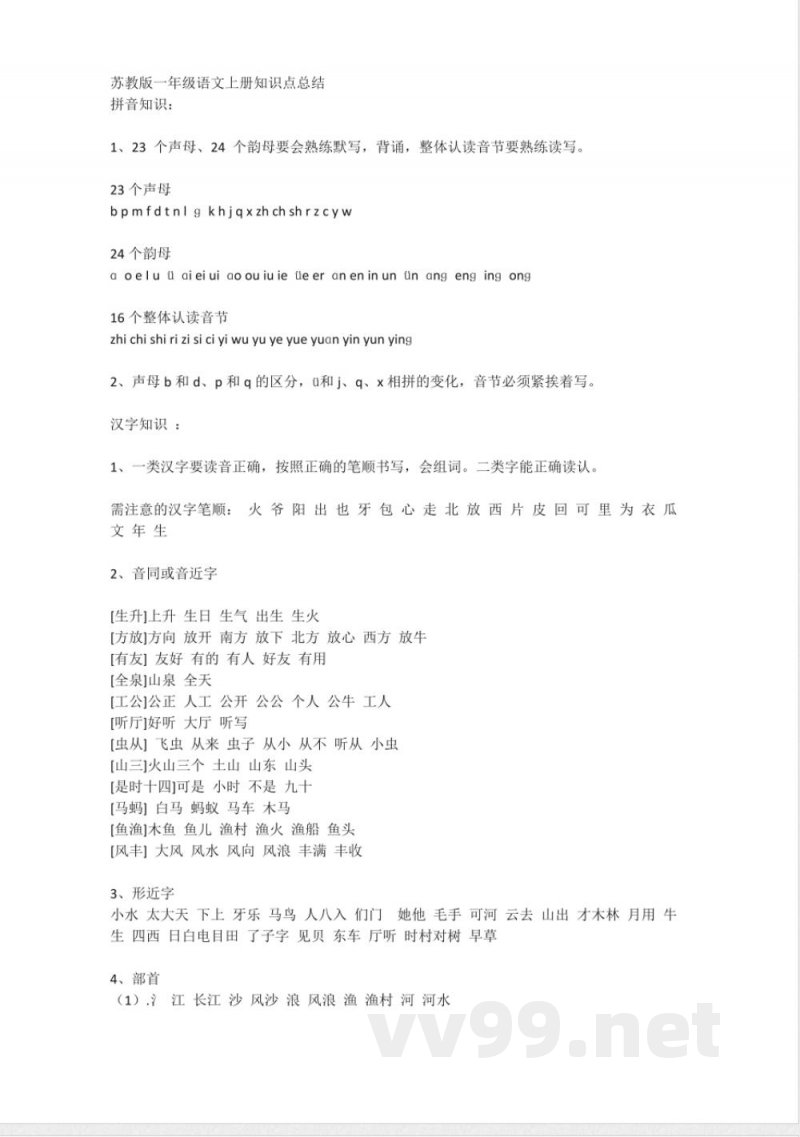 小学语文-苏教版一年级语文上册知识点总结