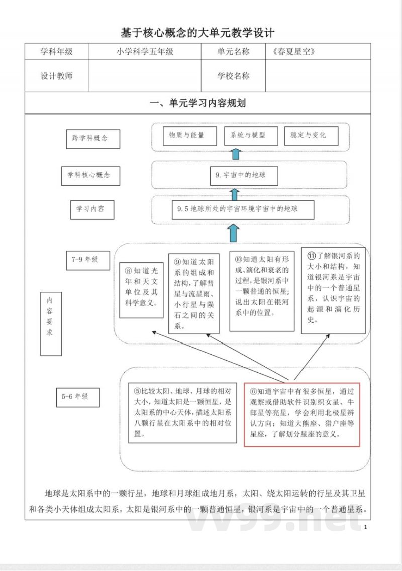 青岛版五年级科学下册第三单元春夏星空大单元教学设计 青岛版五年级科学下册第三单元春夏星空大单元教学设计