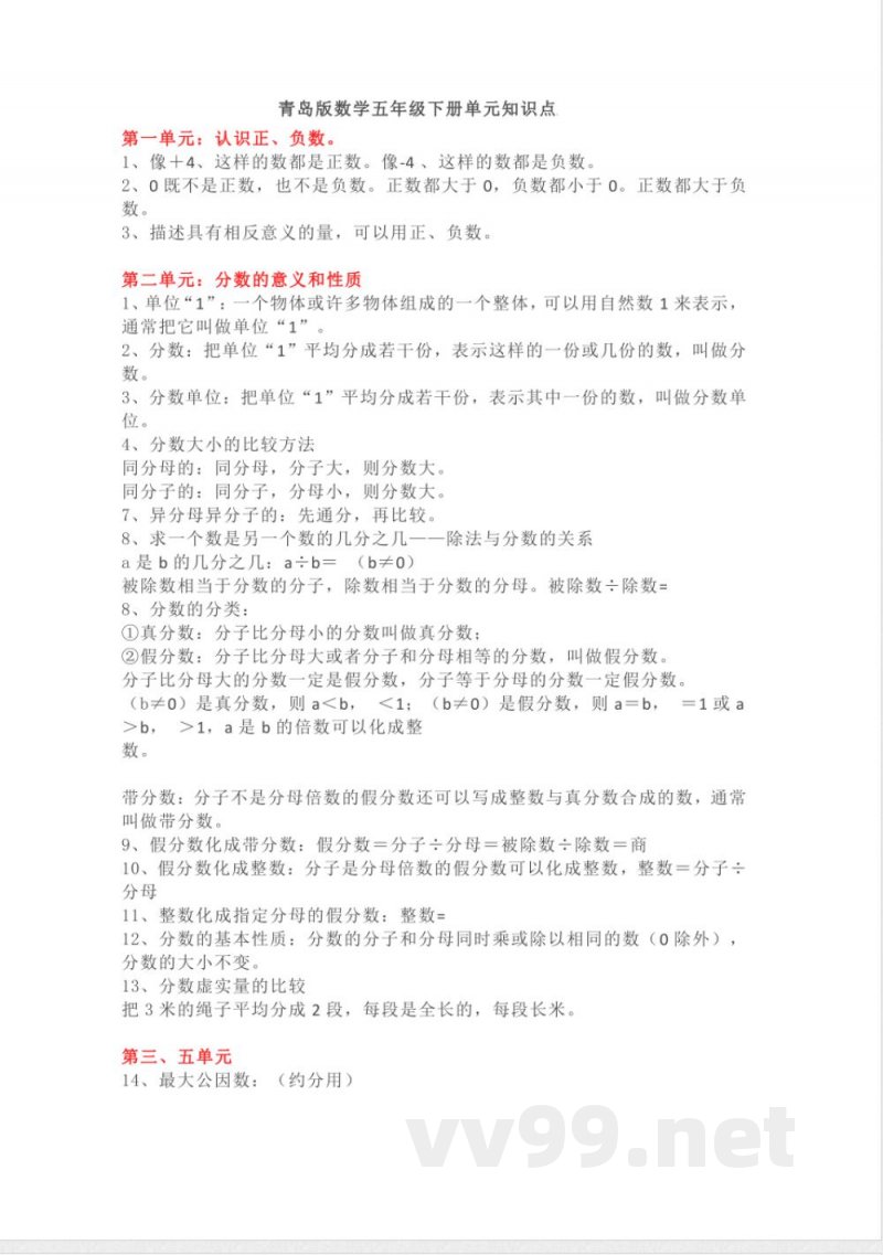 青岛版数学五年级下册单元知识点_小学五年级 青岛版数学五年级下册单元知识点_小学五年级