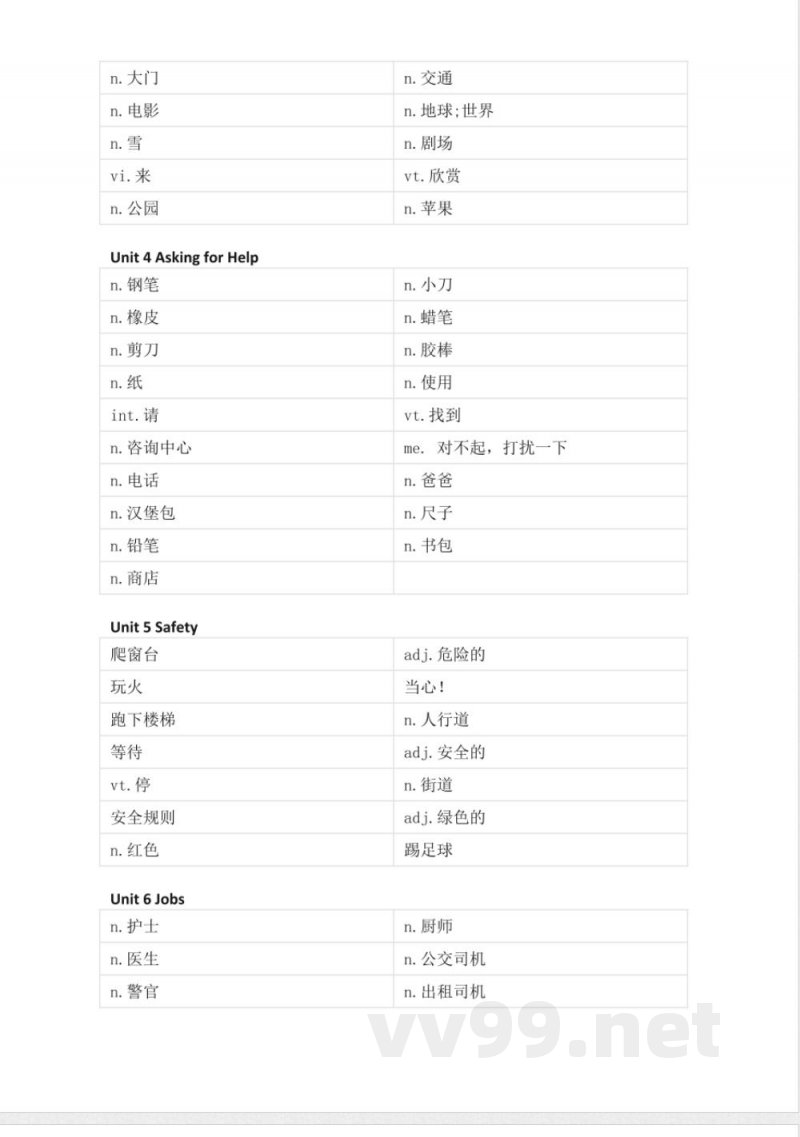 人教新起点版小学英语四年级上册单词默写