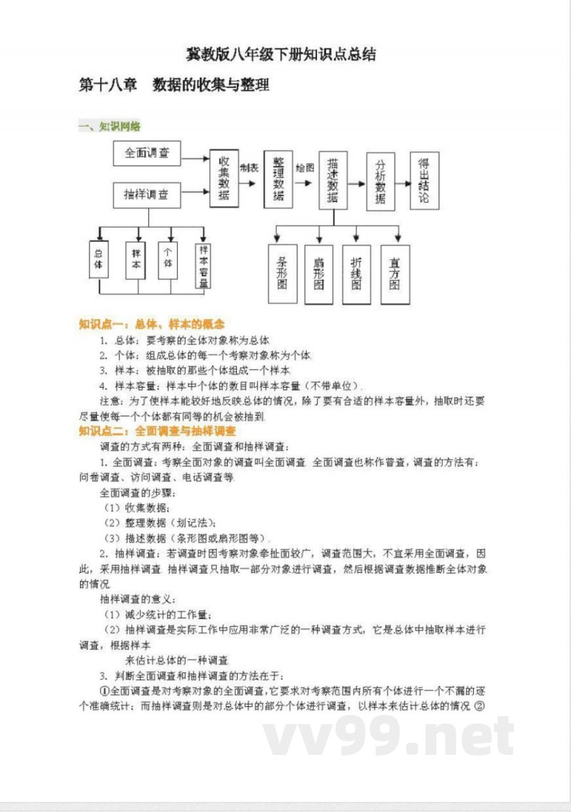 冀教版初中数学8年级下册知识点