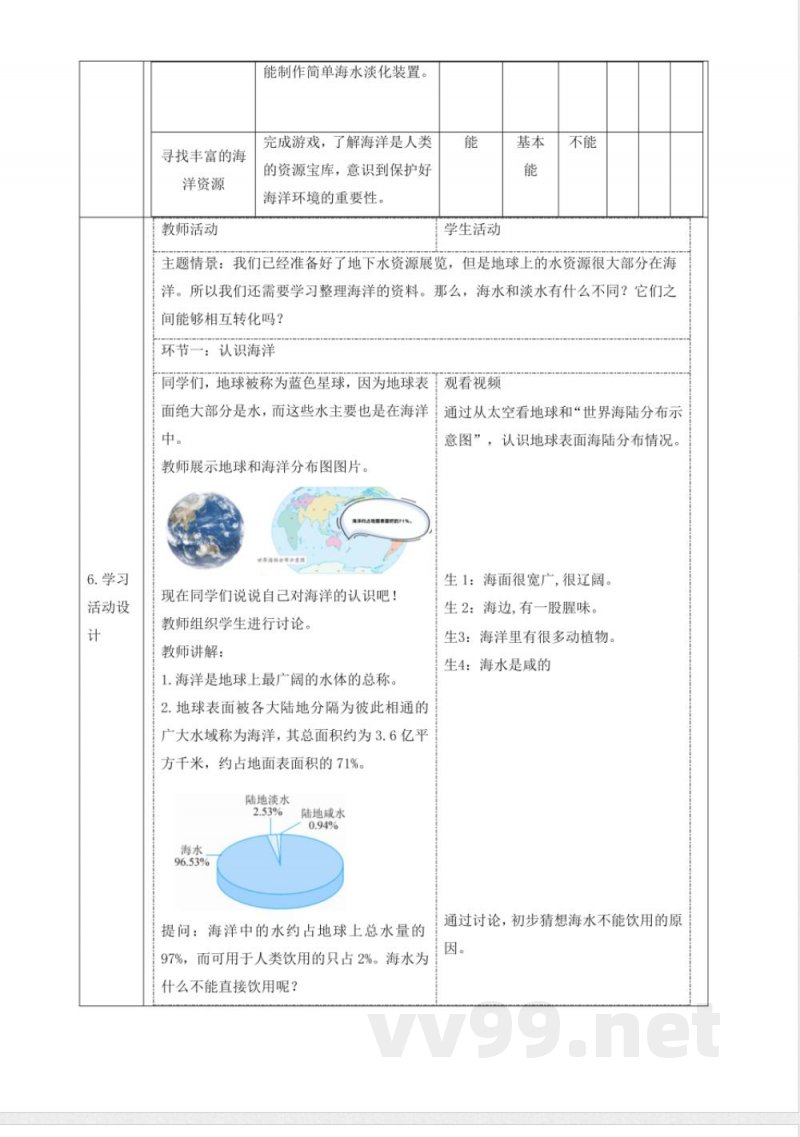 4.3海洋 大单元教学设计 苏教版科学三年级上册 4.3海洋 大单元教学设计 苏教版科学三年级上册