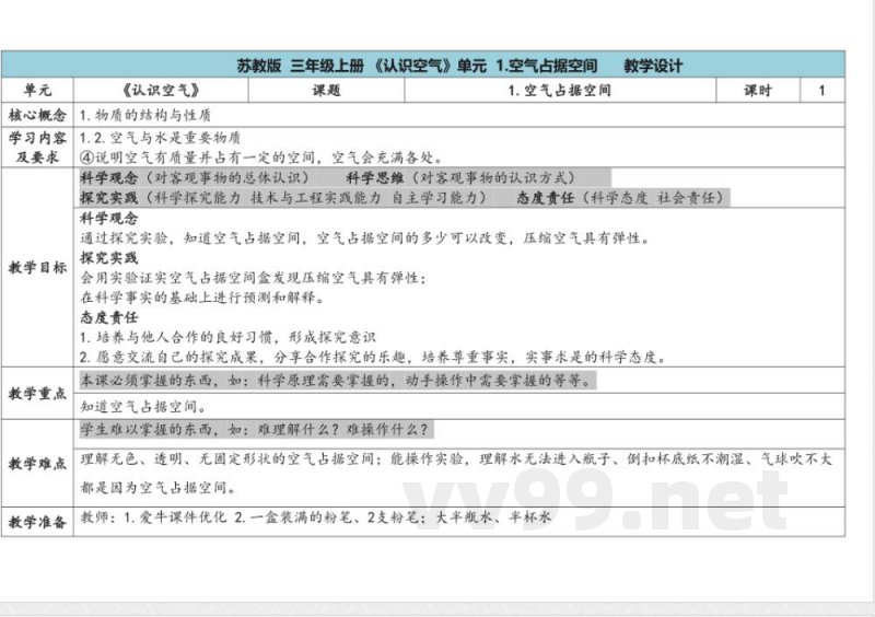第1单元《认识空气》》单元教学设计 苏教版科学三年级上册 第1单元《认识空气》》单元教学设计 苏教版科学三年级上册
