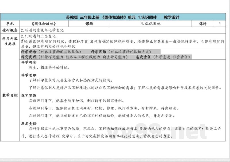第3单元《固体和液体》》单元教学设计 苏教版科学三年级上册 第3单元《固体和液体》》单元教学设计 苏教版科学三年级上册
