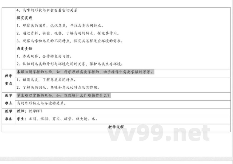 1.3《鸟类》 教案 苏教版科学四年级上册