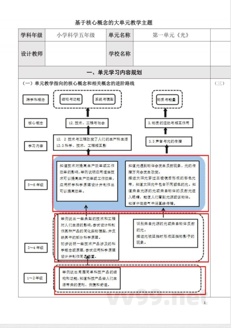 青岛版五年级科学上册第一单元光大单元教学设计 青岛版五年级科学上册第一单元光大单元教学设计