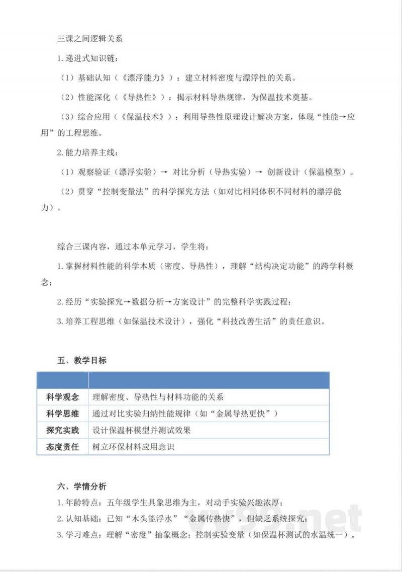 青岛版科学五年级上册第五单元《材料的性能》大单元整体教学设计 青岛版科学五年级上册第五单元《材料的性能》大单元整体教学设计