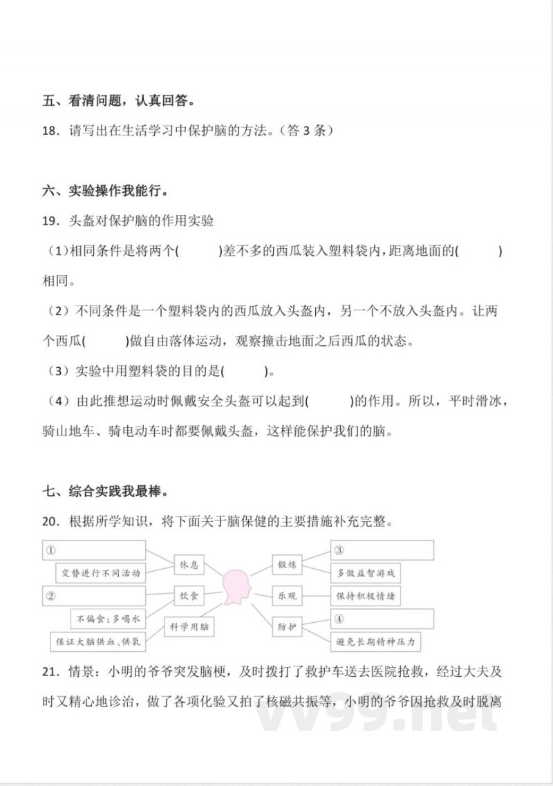 1.3 保护脑 同步分层作业科学五年级下册(青岛版) 1.3 保护脑 同步分层作业科学五年级下册(青岛版)