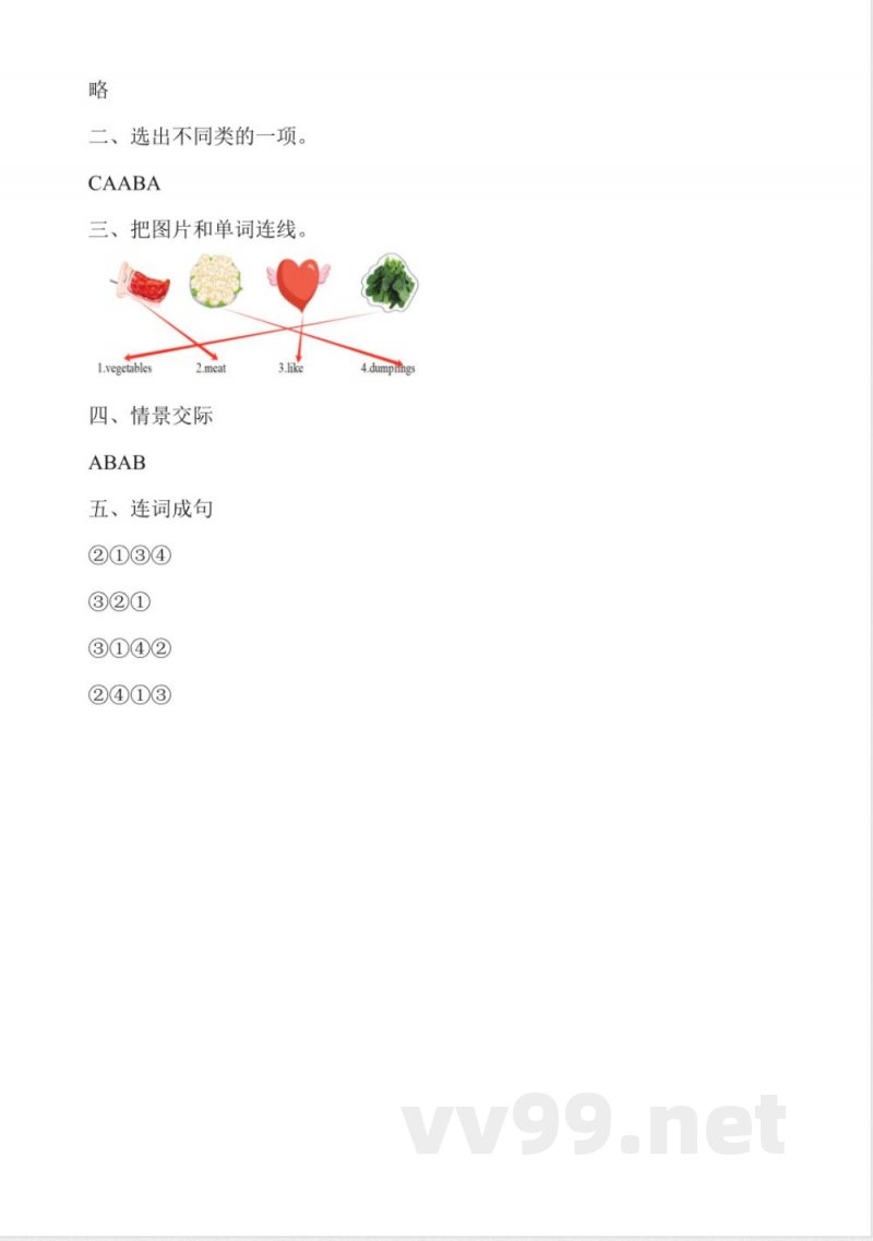 Unit 1 Food we like 单元同步练习 冀教版三年级下册英语2025