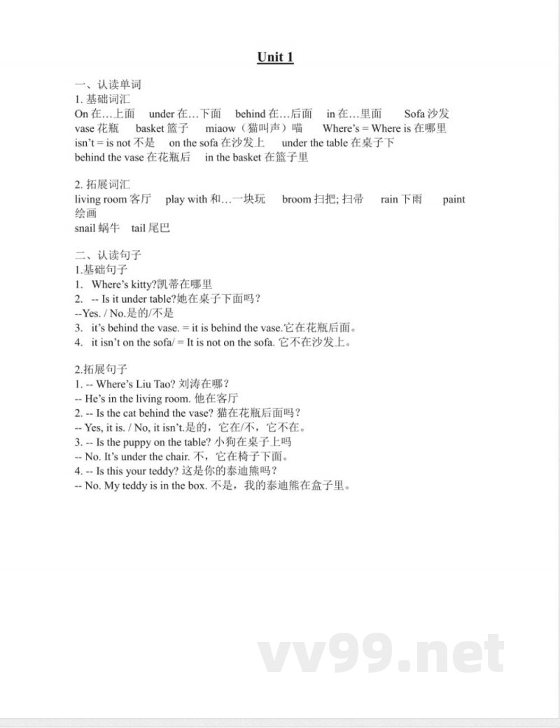 【译林版英语小学二年级下册】 Unit1 知识点梳理