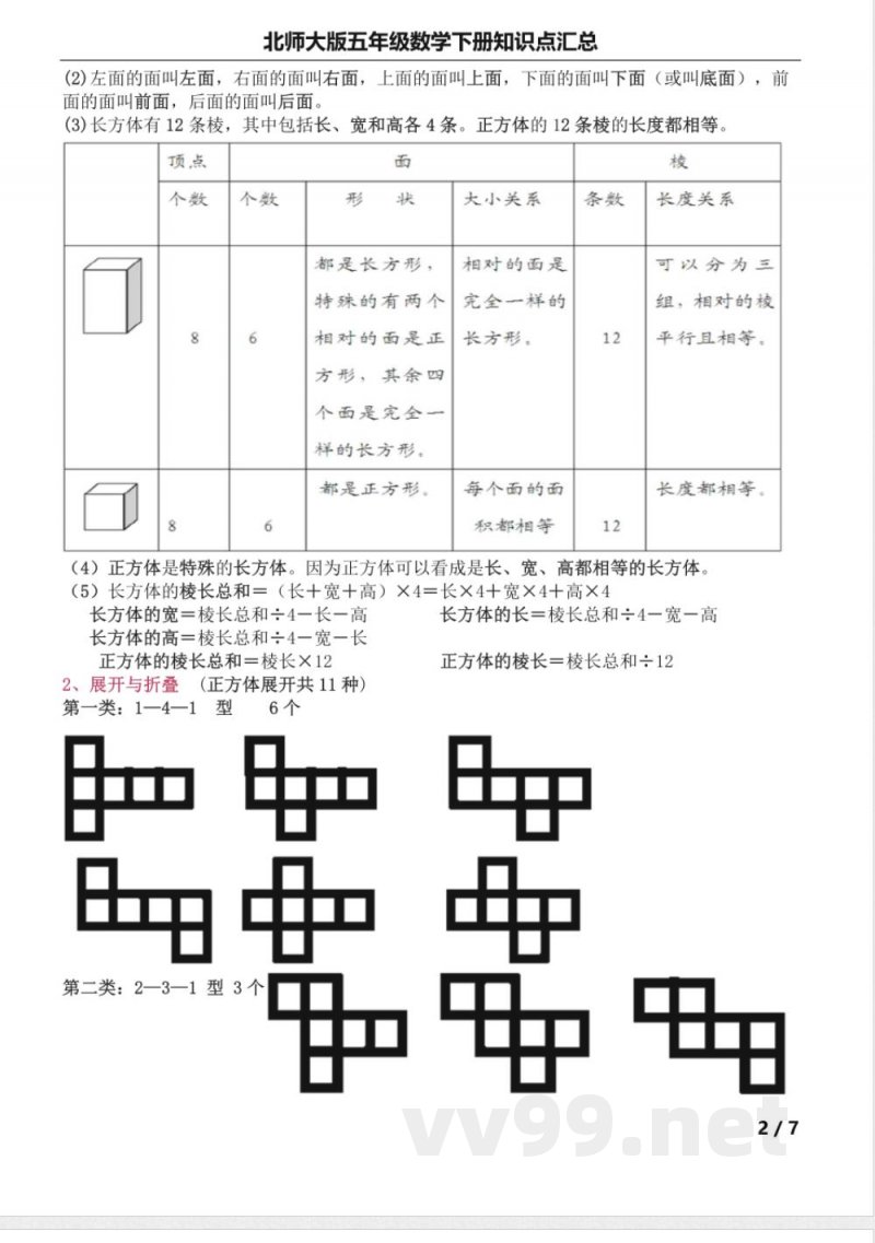 北师大版五年级数学下册知识点汇总 北师大版五年级数学下册知识点汇总