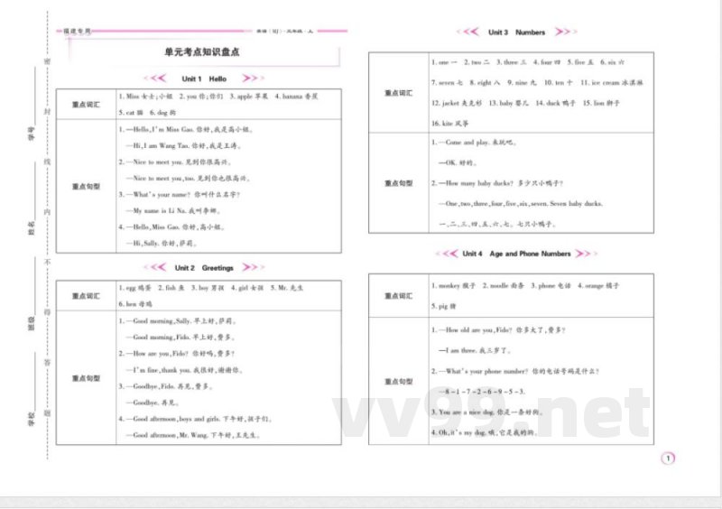《期末大盘点》三年级上册英语闽教版 《期末大盘点》三年级上册英语闽教版