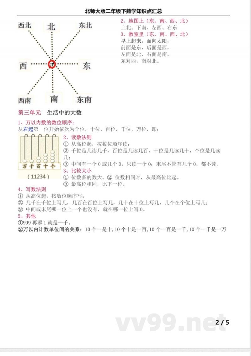 北师大版二年级下数学知识点汇总 北师大版二年级下数学知识点汇总