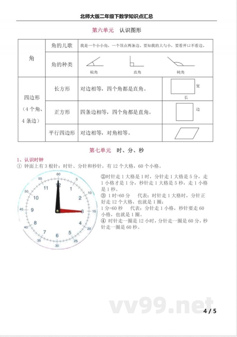 北师大版二年级下数学知识点汇总 北师大版二年级下数学知识点汇总