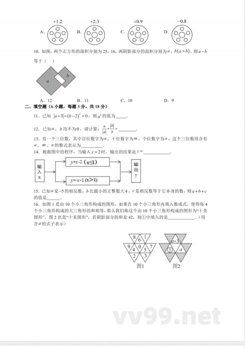 [七年级数学人教版数学七年级上册期中考试复习卷 [七年级数学人教版数学七年级上册期中考试复习卷