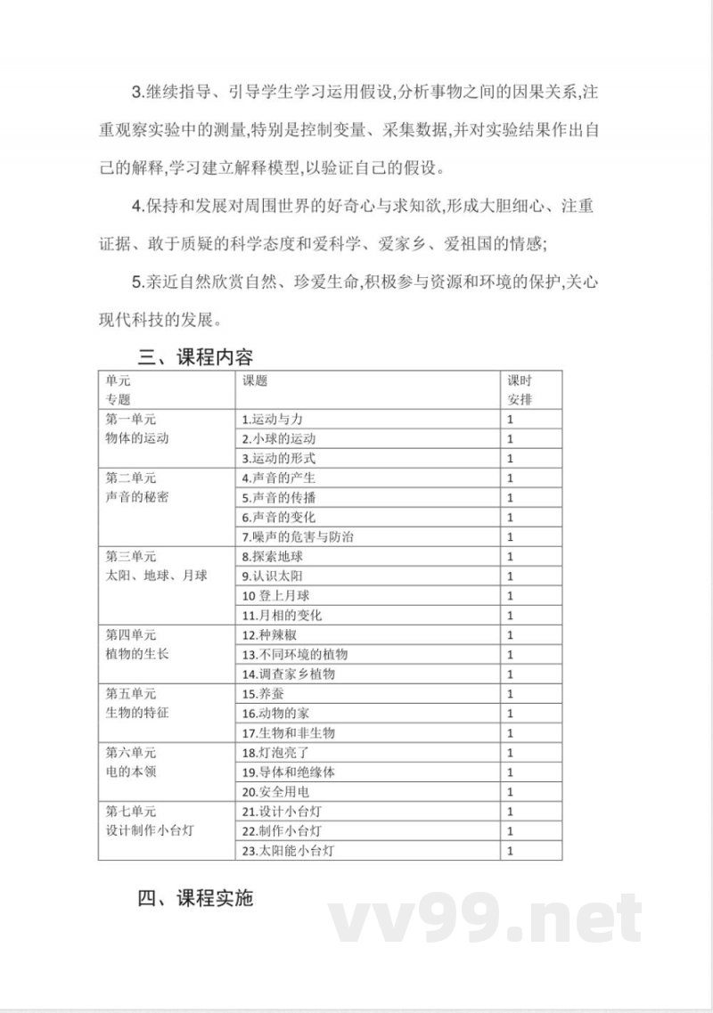 青岛版小学四年级下册科学课程纲要 青岛版小学四年级下册科学课程纲要