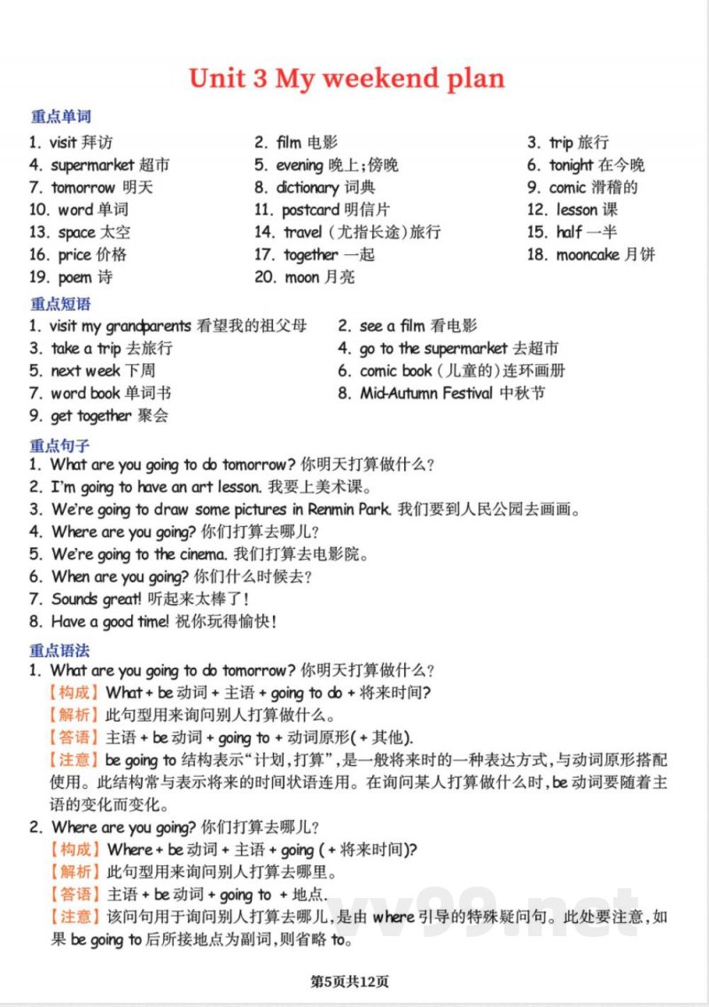 人教PEP小学六年级上册英语单元知识点总结 人教PEP小学六年级上册英语单元知识点总结