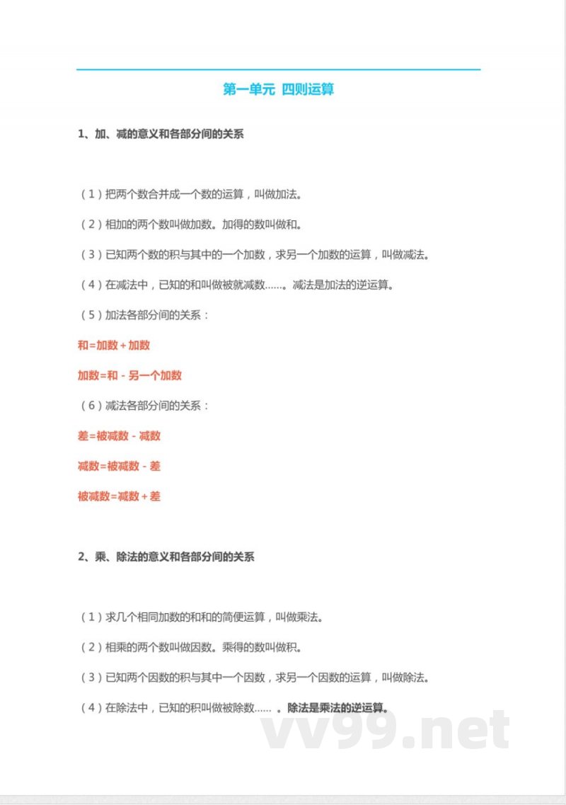 人教版小学四年级下册数学知识点预习 人教版小学四年级下册数学知识点预习