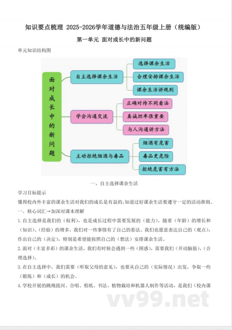 第一单元 面对成长中的新问题(知识清单) 道德与法治统编版五年级上册 第一单元 面对成长中的新问题(知识清单) 道德与法治统编版五年级上册