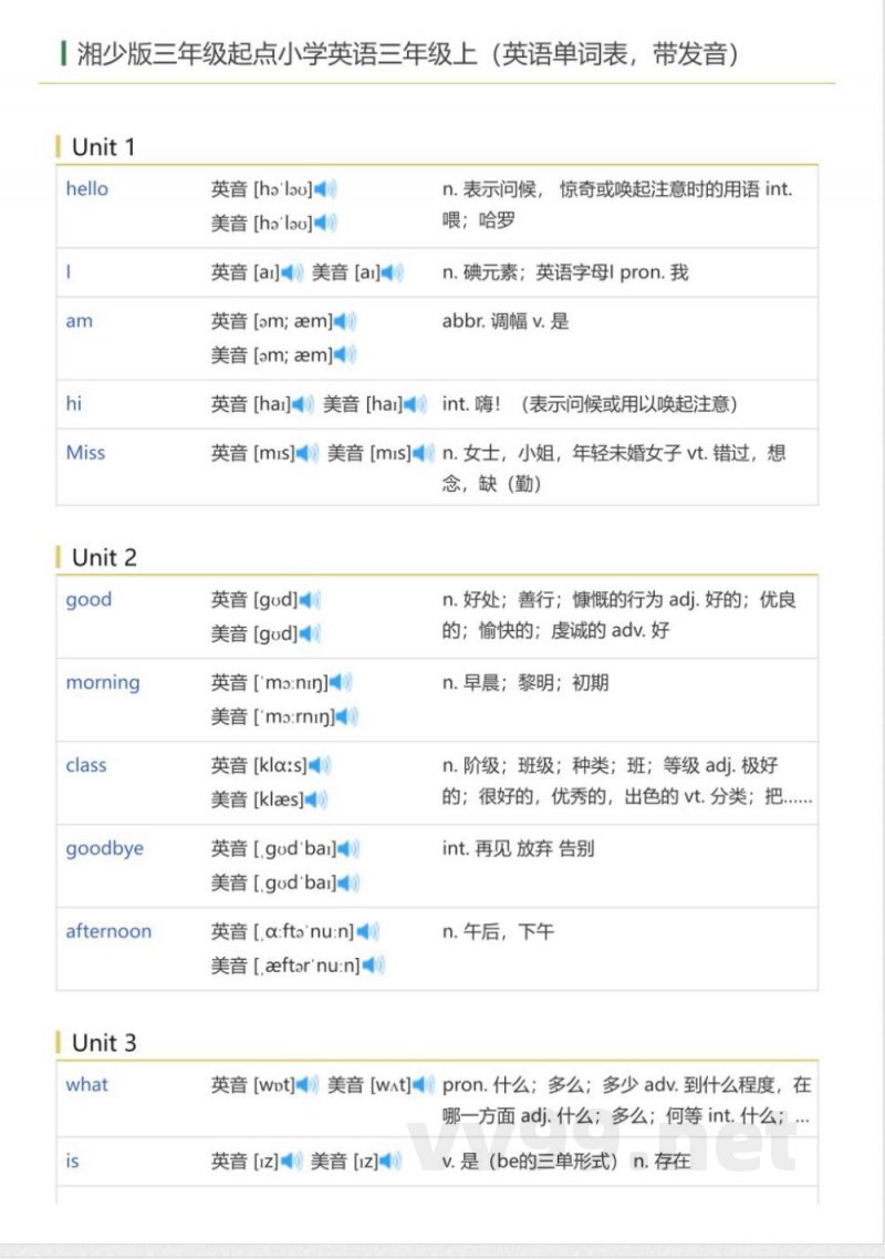 湘少版三年级起点小学英语三年级上(英语单词表) 湘少版三年级起点小学英语三年级上(英语单词表)