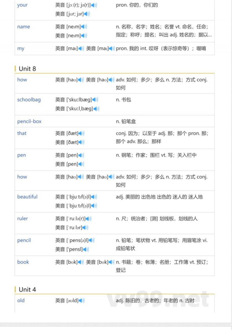 湘少版三年级起点小学英语三年级上(英语单词表) 湘少版三年级起点小学英语三年级上(英语单词表)