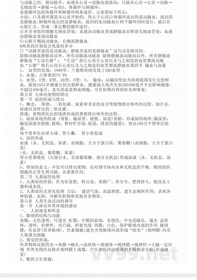 七年级下册生物知识点新人教版