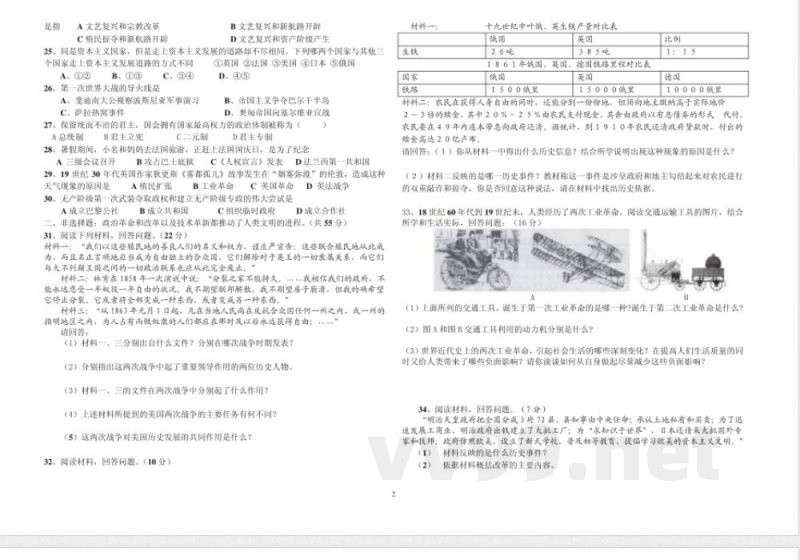 九年级上册(九年级期中测试)历史 九年级上册(九年级期中测试)历史
