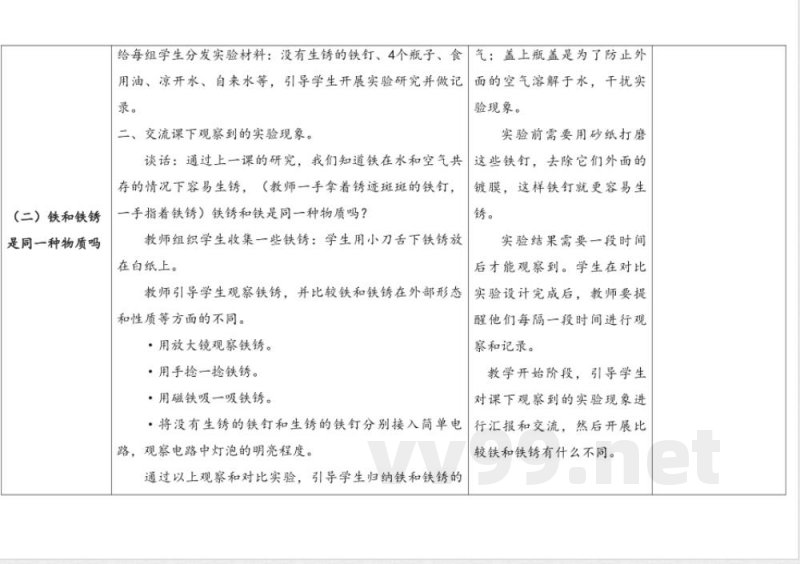 1.生锈与防锈 教案 人教鄂教版科学六年级上册