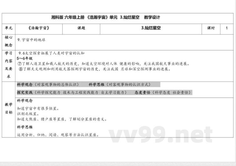 4.3灿烂星空 教学设计 湘科版科学六年级上册 4.3灿烂星空 教学设计 湘科版科学六年级上册
