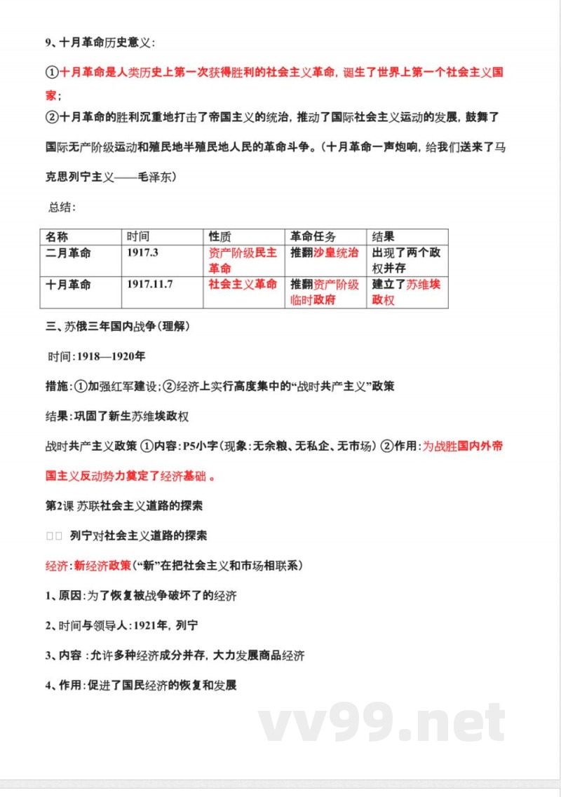 人教版九年级下册历史详细知识点汇总 人教版九年级下册历史详细知识点汇总