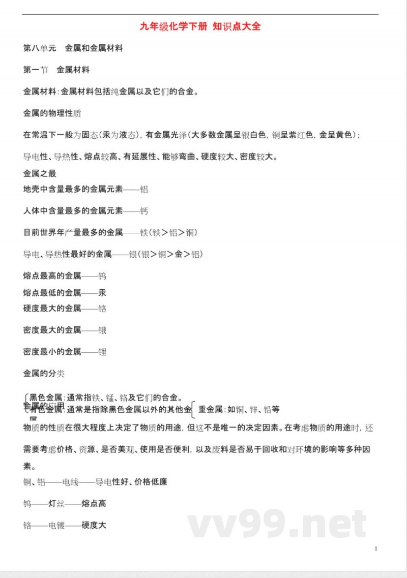 九年级化学下册 知识点大全 新人教版 九年级化学下册 知识点大全 新人教版
