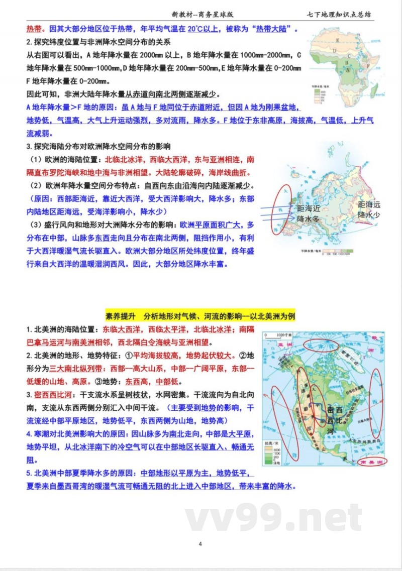2025年新商务星球版七年级下册地理全册精编知识点