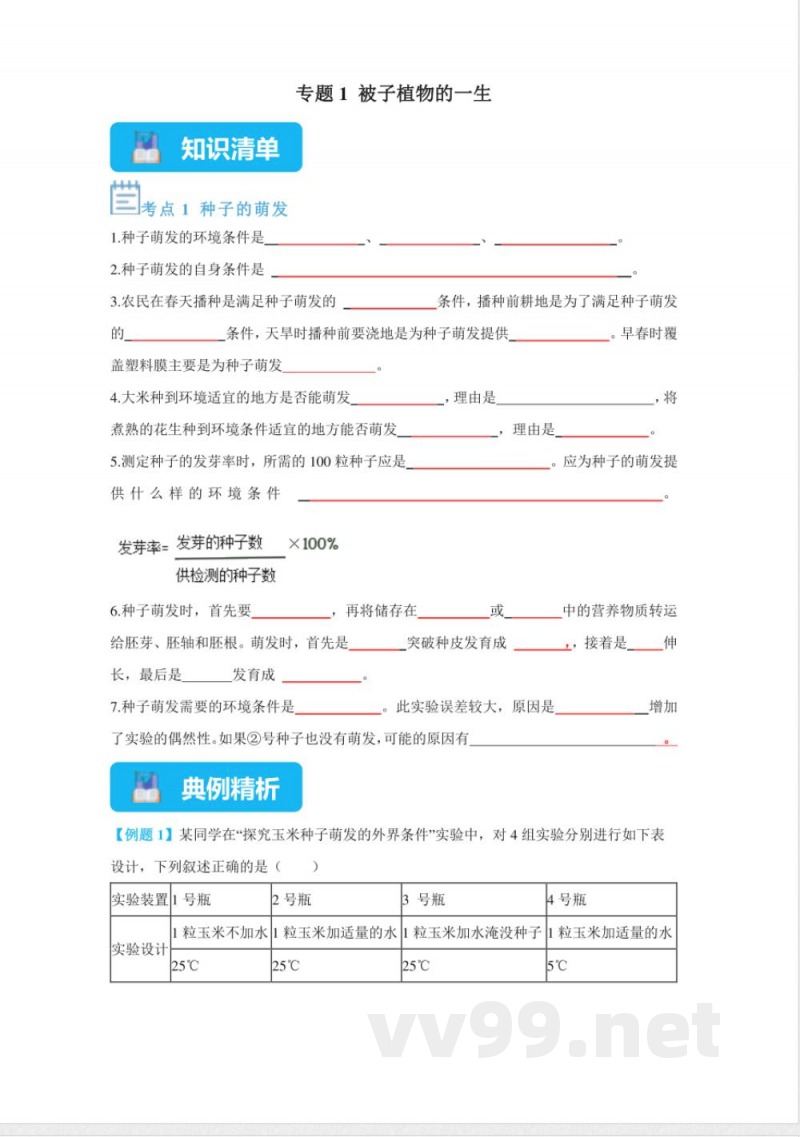 七年级生物下册单元专题知识点通关