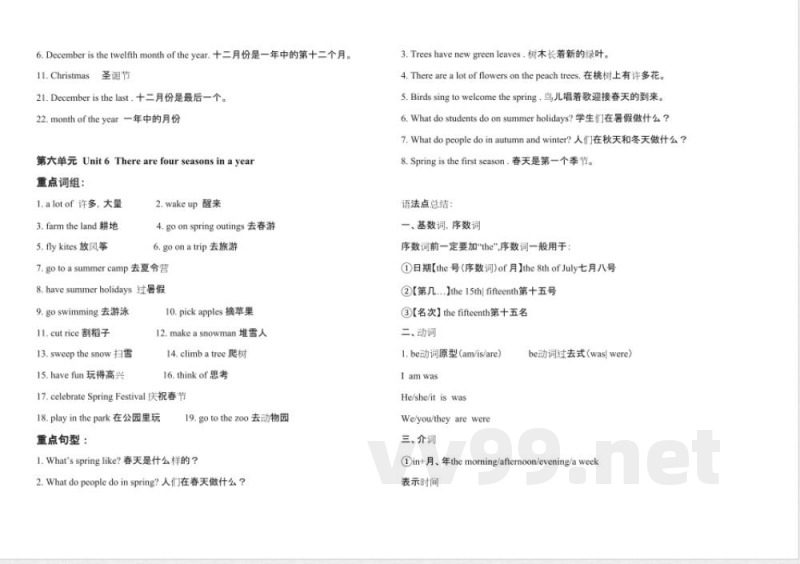 小学英语人教精通版六年级上册重点归纳