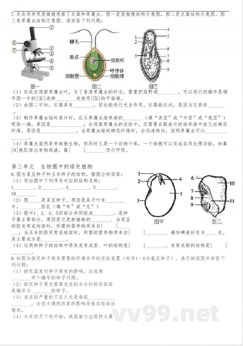 期末总复习识图练习 人教版生物七年级上册 期末总复习识图练习 人教版生物七年级上册