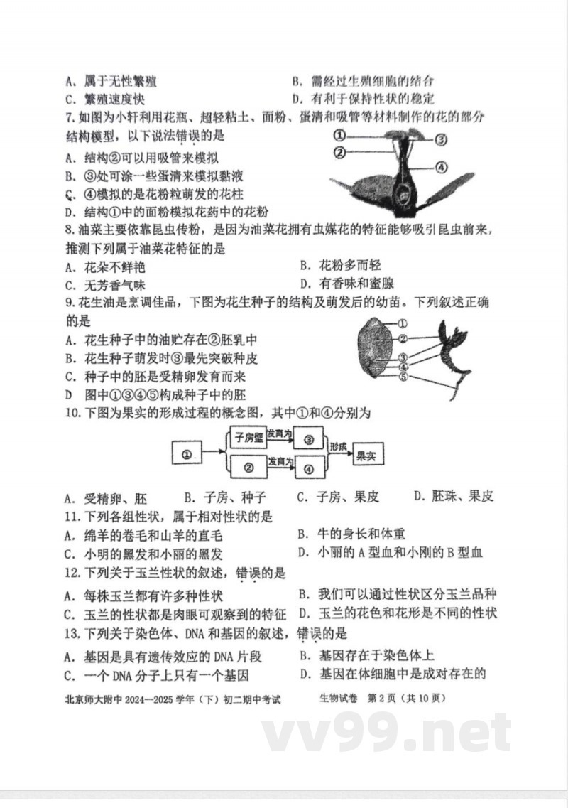 2025北京八年级(下)期中生物 2025北京八年级(下)期中生物